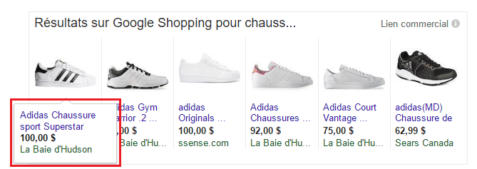 annonce Google Shopping